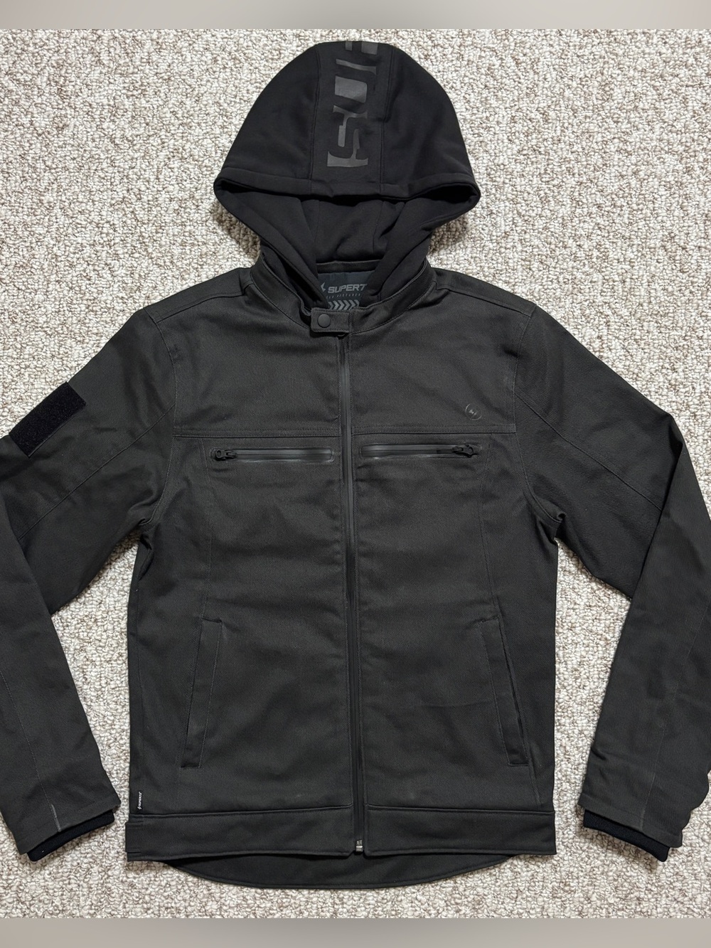SUPER73 Tactical Utility Jacket Men Small Black Removable Hood Moto Field Gear